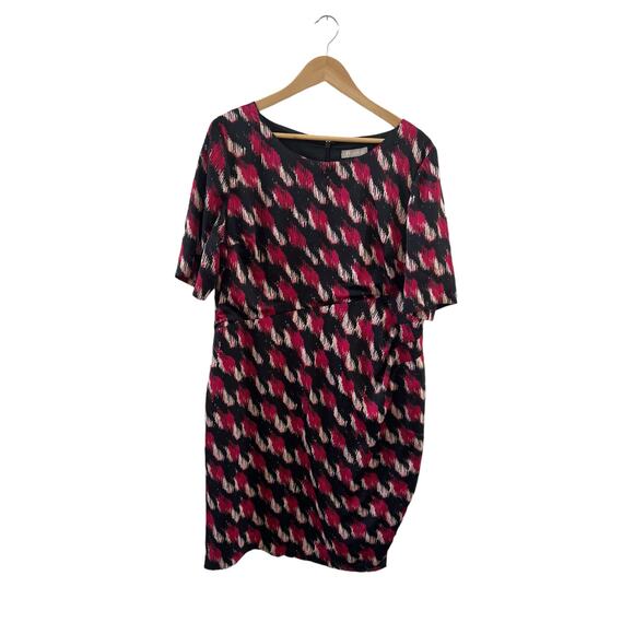Planet Womens Abstract Short Sleeve Midi Dress Lined Polyester Red UK Size 18 - Picture 1 of 15
